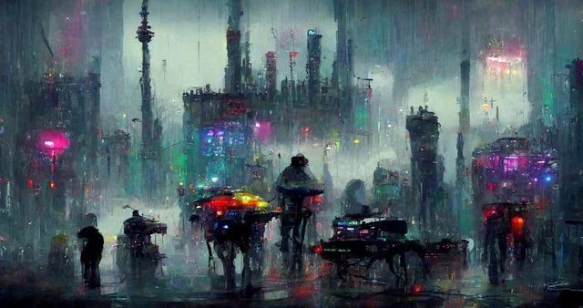 AI Generated Impressionist “Paintings” of Cyberpunk Cityscapes (Midjourney AI)